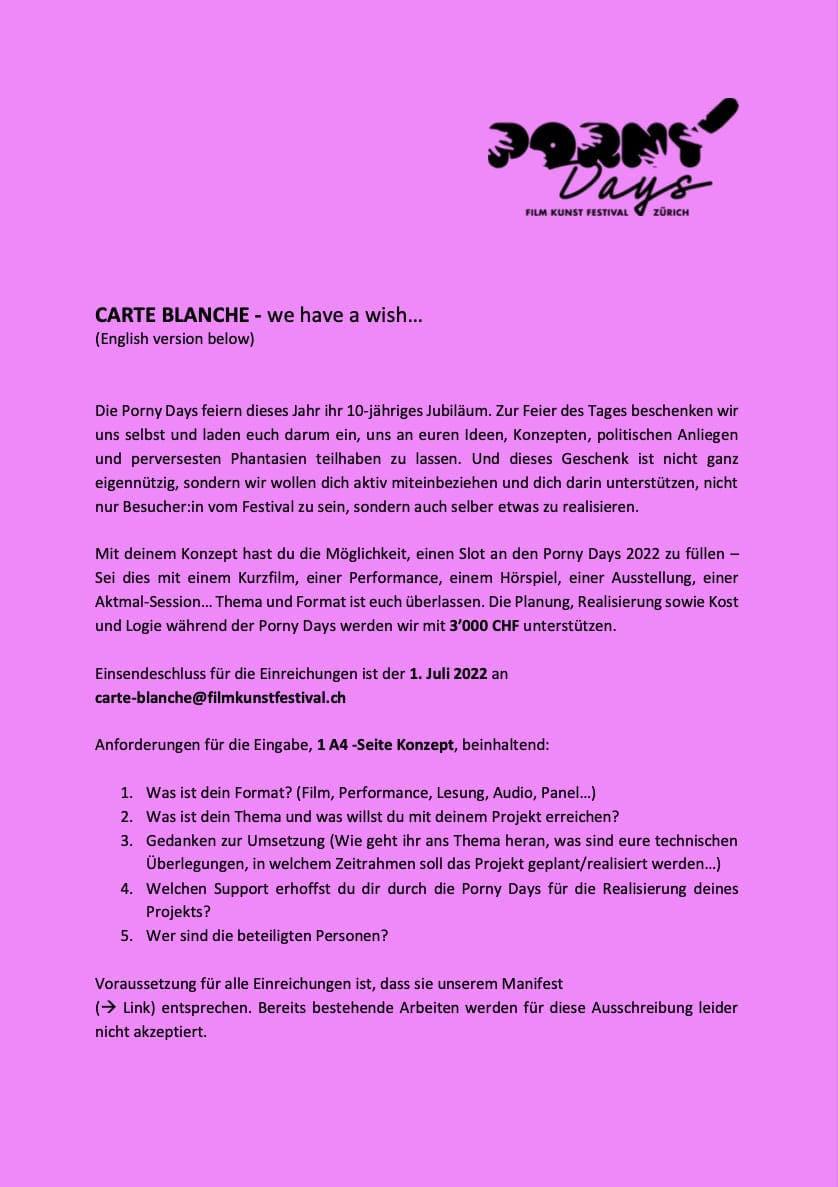 OPEN CALL! Voraussetzung für Open Call: Manifesto